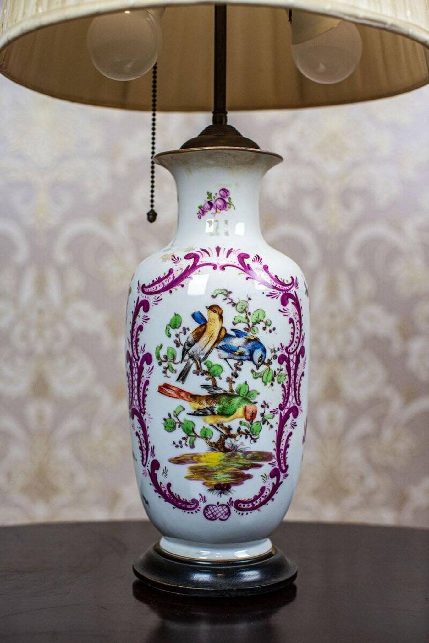 Vintage Electric Table Lamp with Decorative Ceramic Base, 1940s