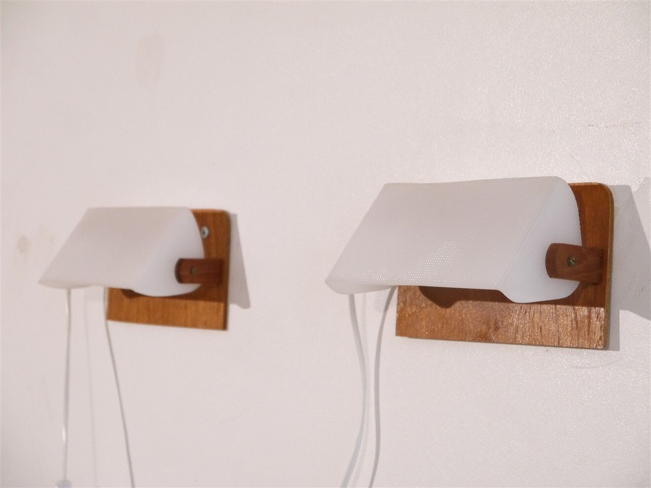 Pair of Scandinavian teak and acrylic wall lamps 1960