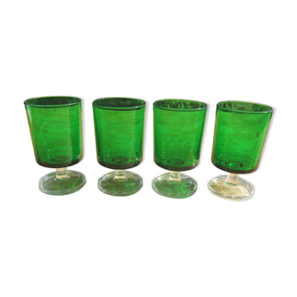 4 vintage green glass glasses from Arcoroc i