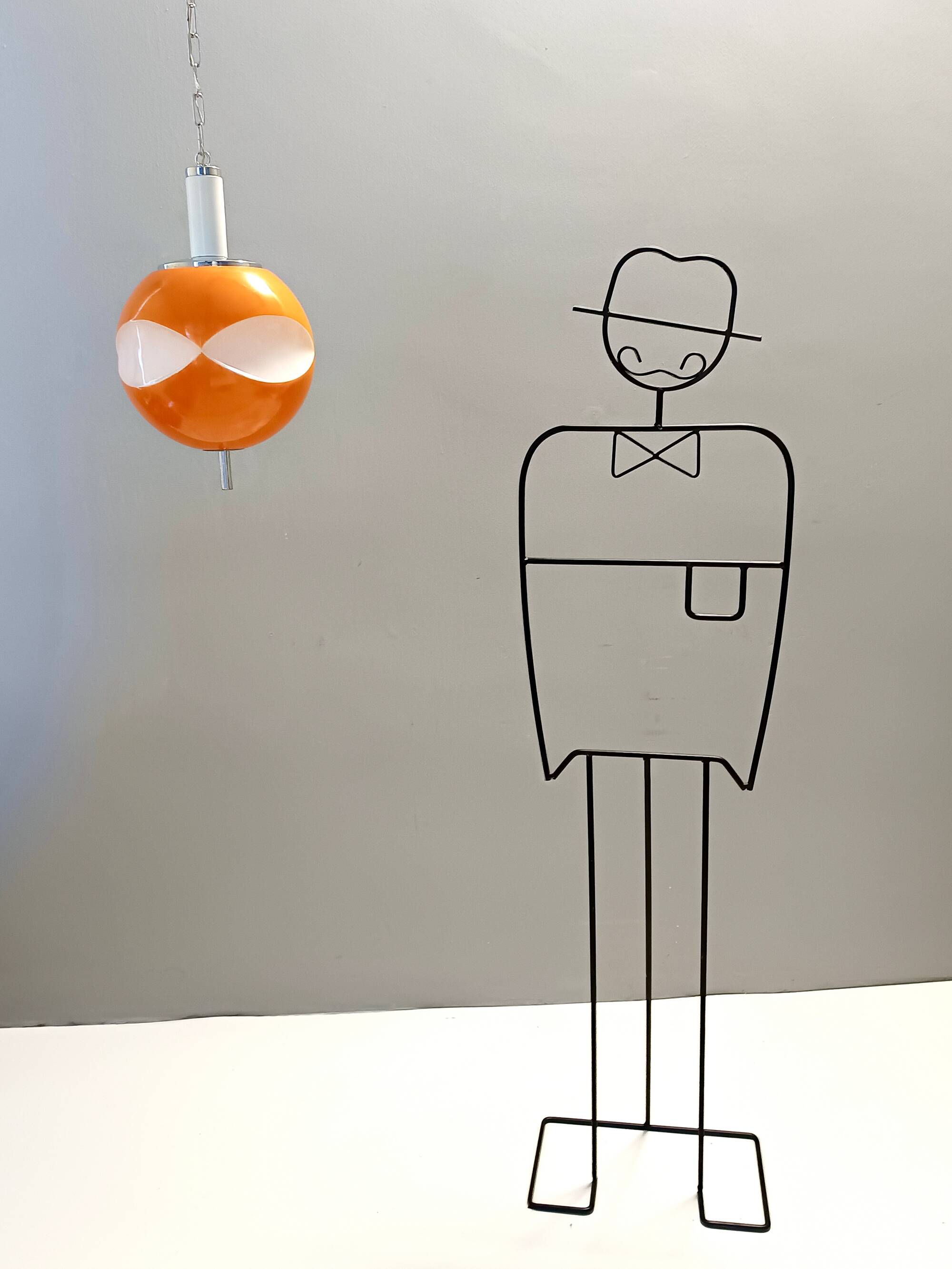 Space Age Orange and White Opaline Glass Pendant, Italy