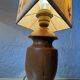 Turned wood lamp with a herbarium lampshade from the 1970s.