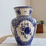 Vintage faience large vase - Blue and white Delft style - Floral decoration