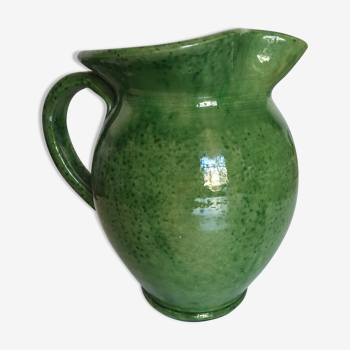 1950 Green Biot Glazed Earth 1950 Vase Pitcher