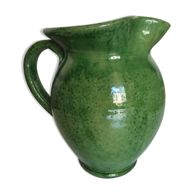 Pichet vase XXL en terre vernissée de Biot vert 1950