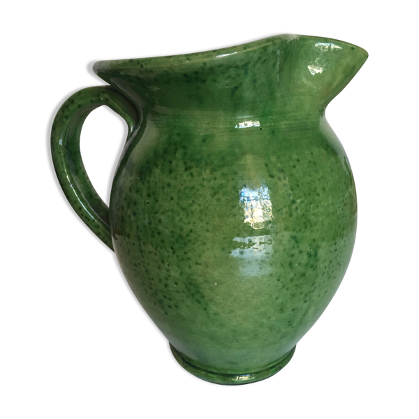 Pichet vase XXL en terre vernissée de Biot vert 1950