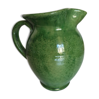 Pichet vase XXL en terre vernissée de Biot vert 1950
