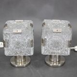 1970s Pair of Glass Table Lamps by Kamenicky Senov, Czechoslovakia
