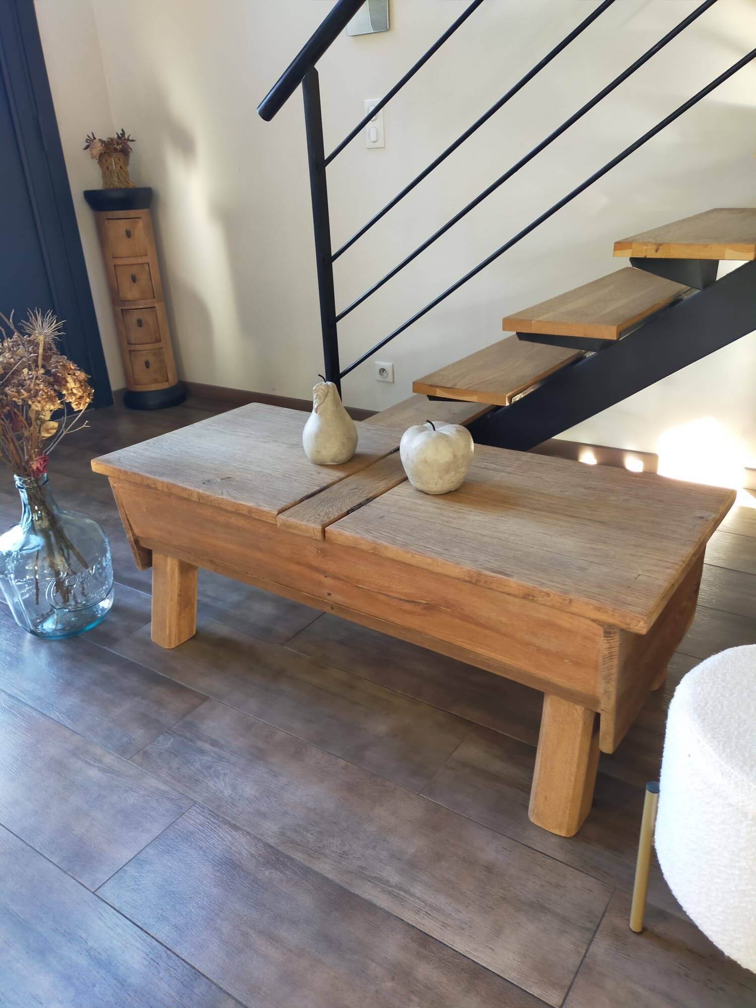 Solid wood coffee table with antique chest