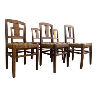 Suite de 6 chaises à corde milieu de siècle 1950