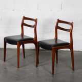 Pair of Scandinavian chairs, teak & imitation leather