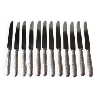 Lot de 12 couteaux en métal argenté orfèvrerie ‘REX’