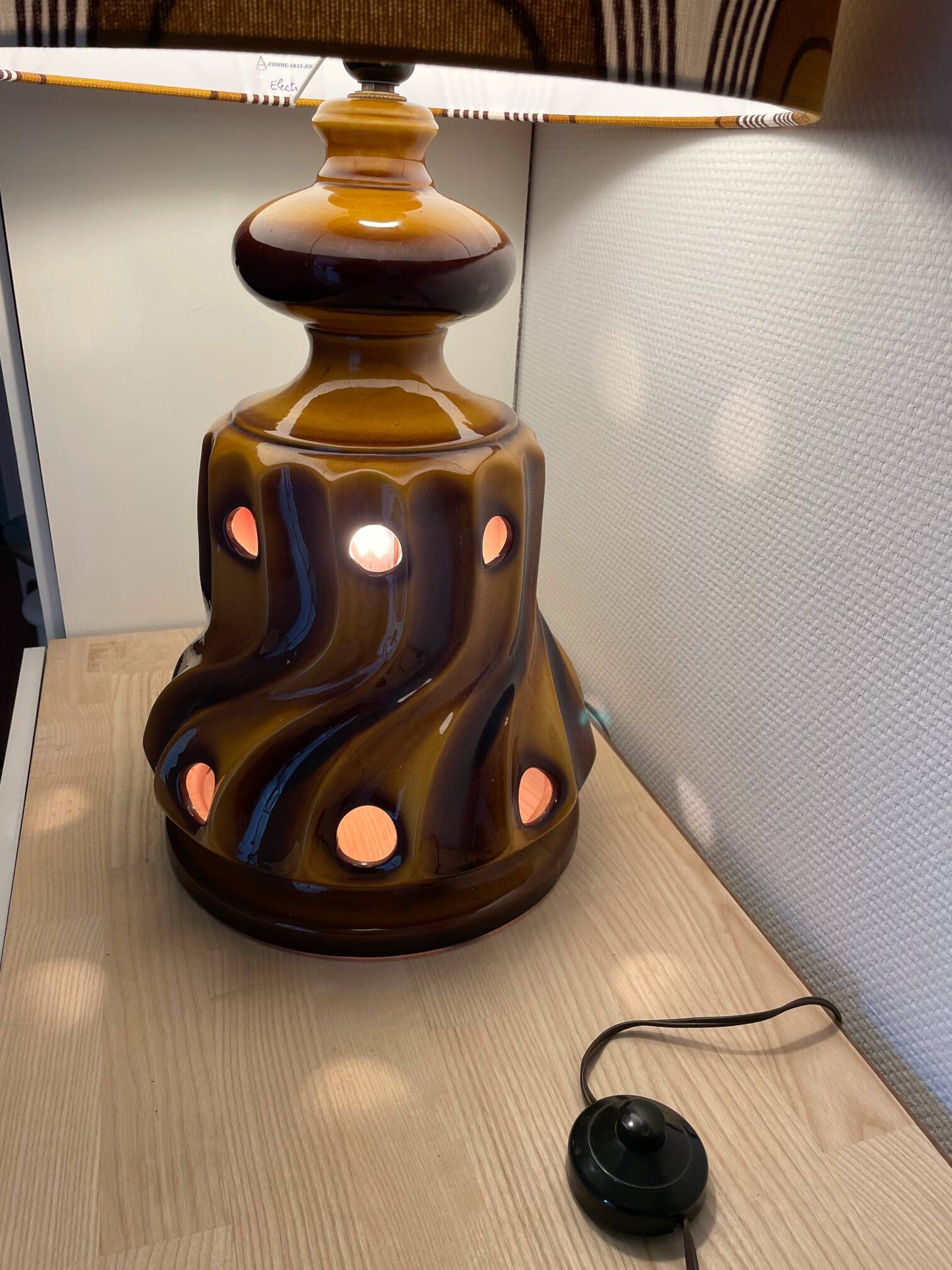 Sequin floor lamp - vintage ceramic and fabric 1970's