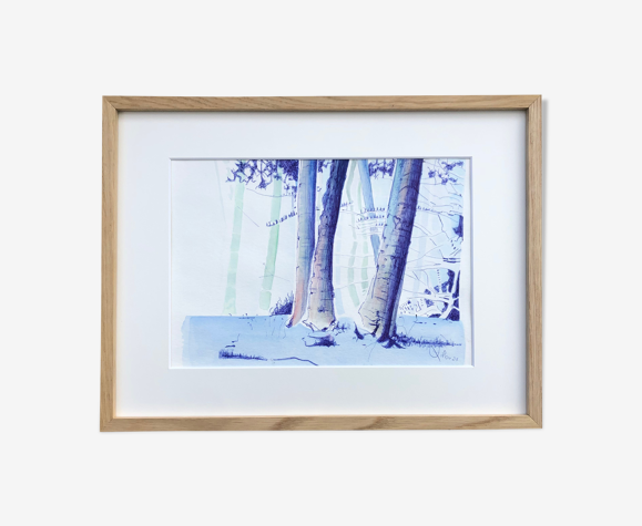 Illustration forêt bleue par Lilou, œuvre originale