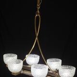 Art Decò Seguso Oval Mid-Century Six- Light Murano Glass and Brass Chandeli
