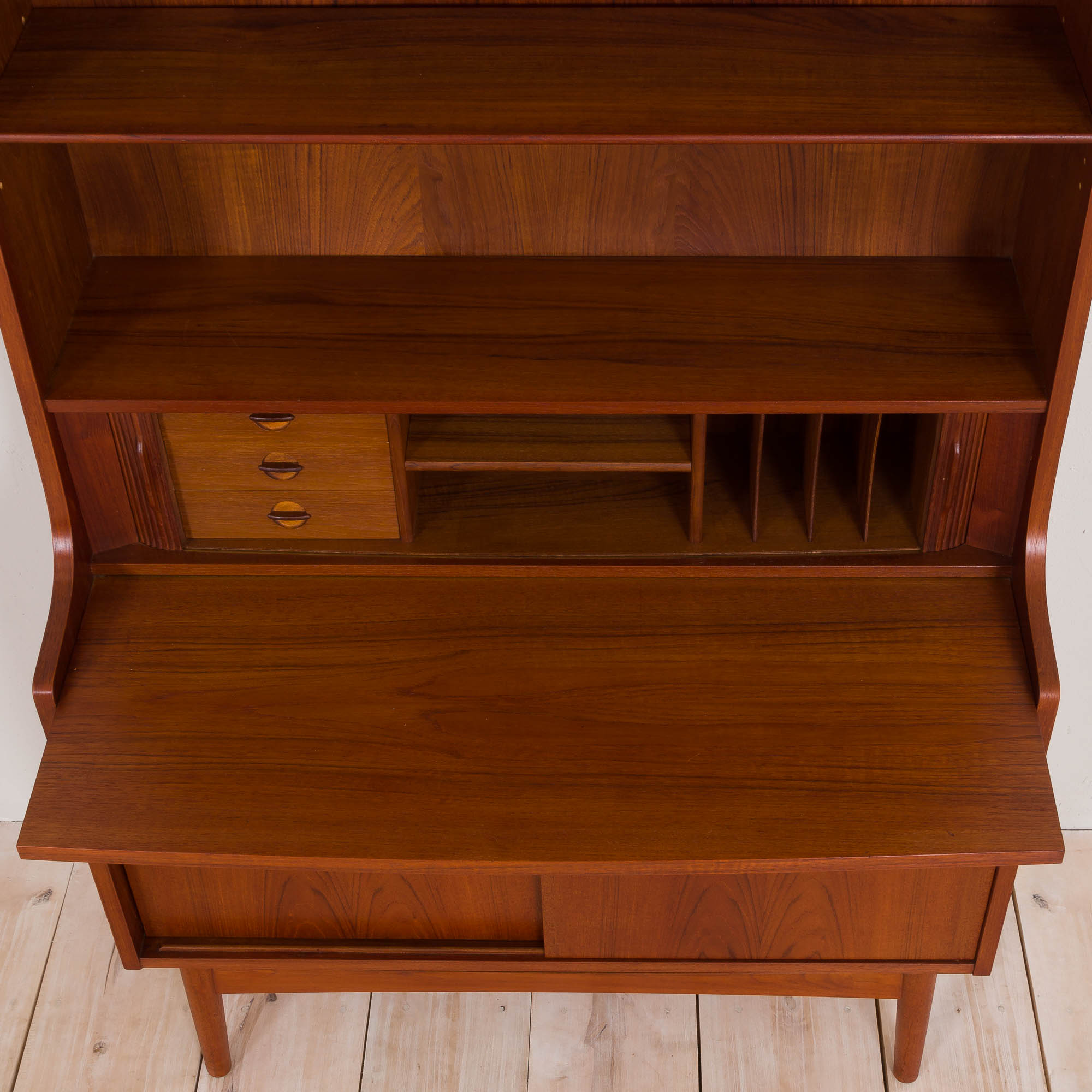 Johannes Sorth Nexo two sections bookcase with a secretaire in teak, Danish, 60s