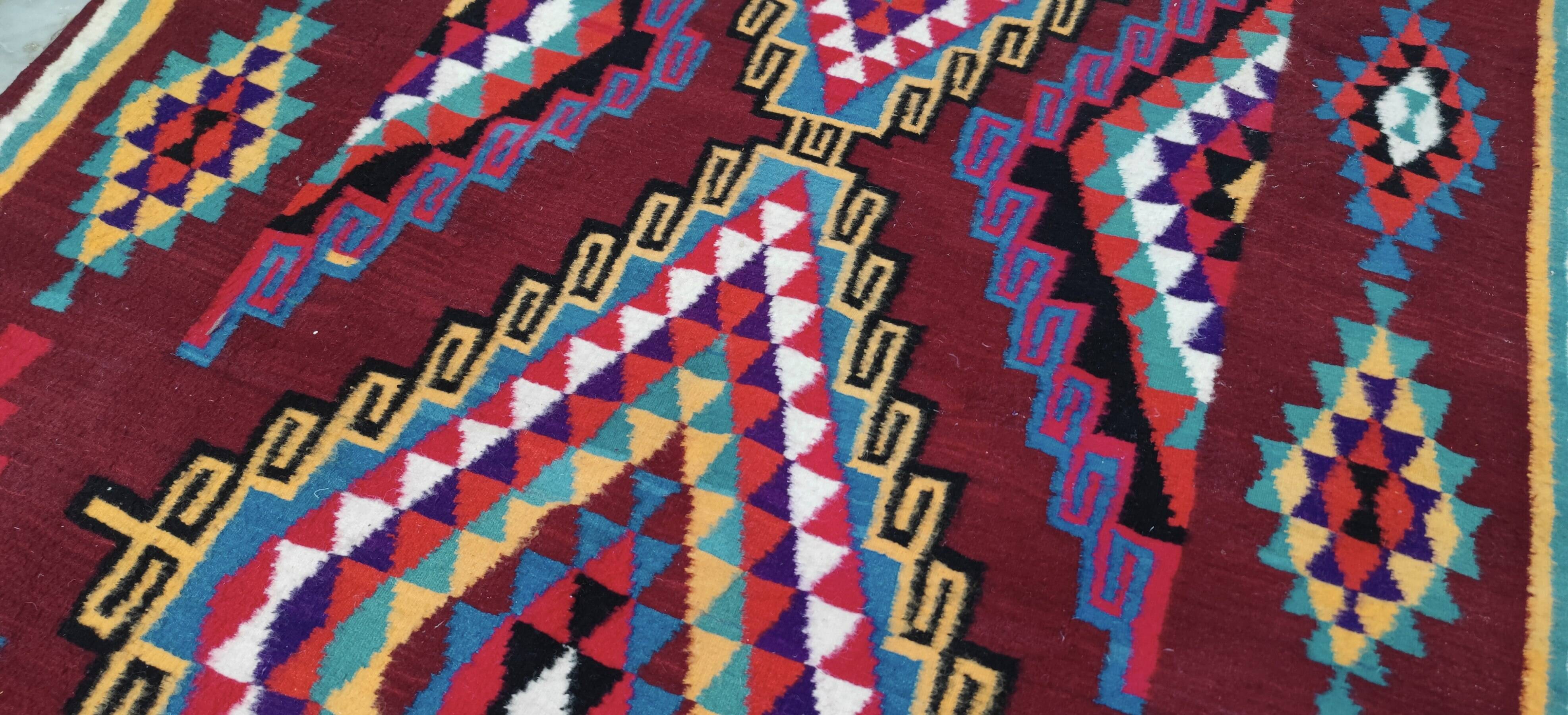 Double-sided Berber kilim rug hand-woven in natural wool