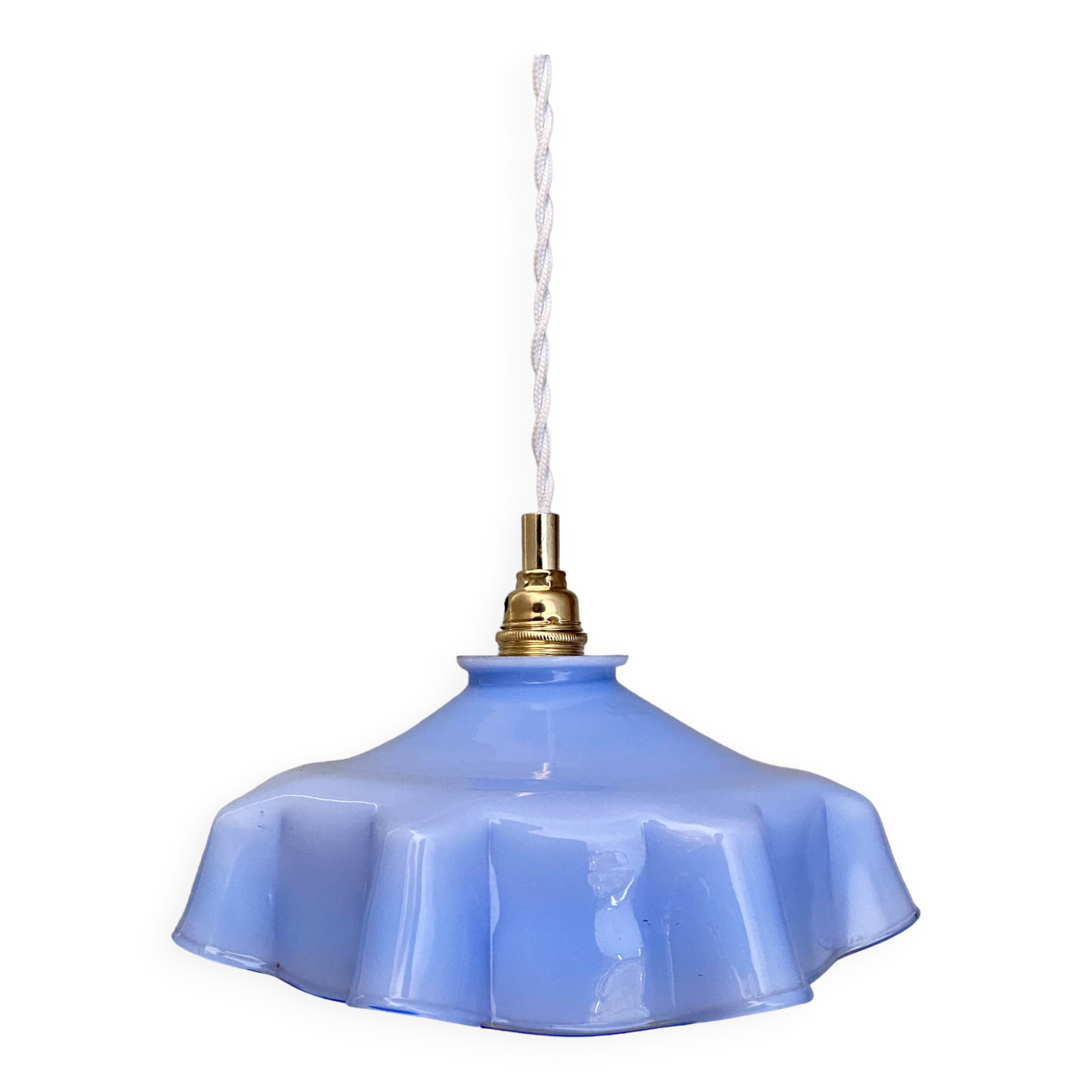 Vintage blue opaline lampshade pendant light