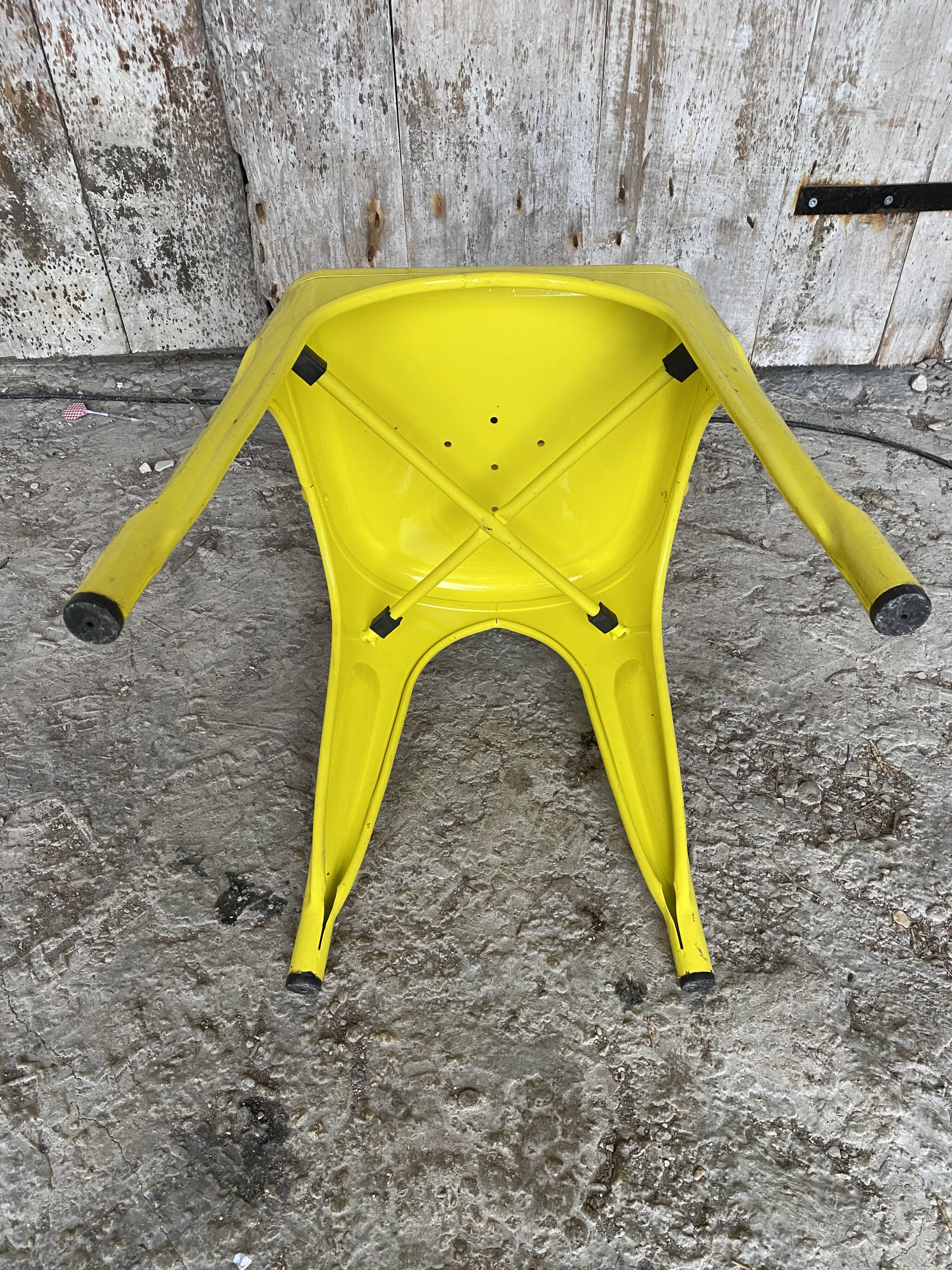Chaise Industrielle Style TOLIX Metal Jaune Vintage #D709