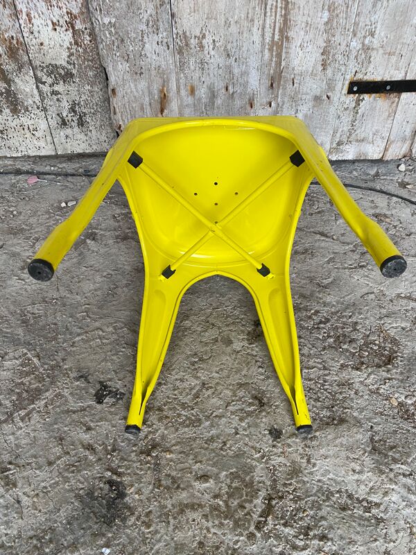 Chaise Industrielle Style TOLIX Metal Jaune Vintage #D709