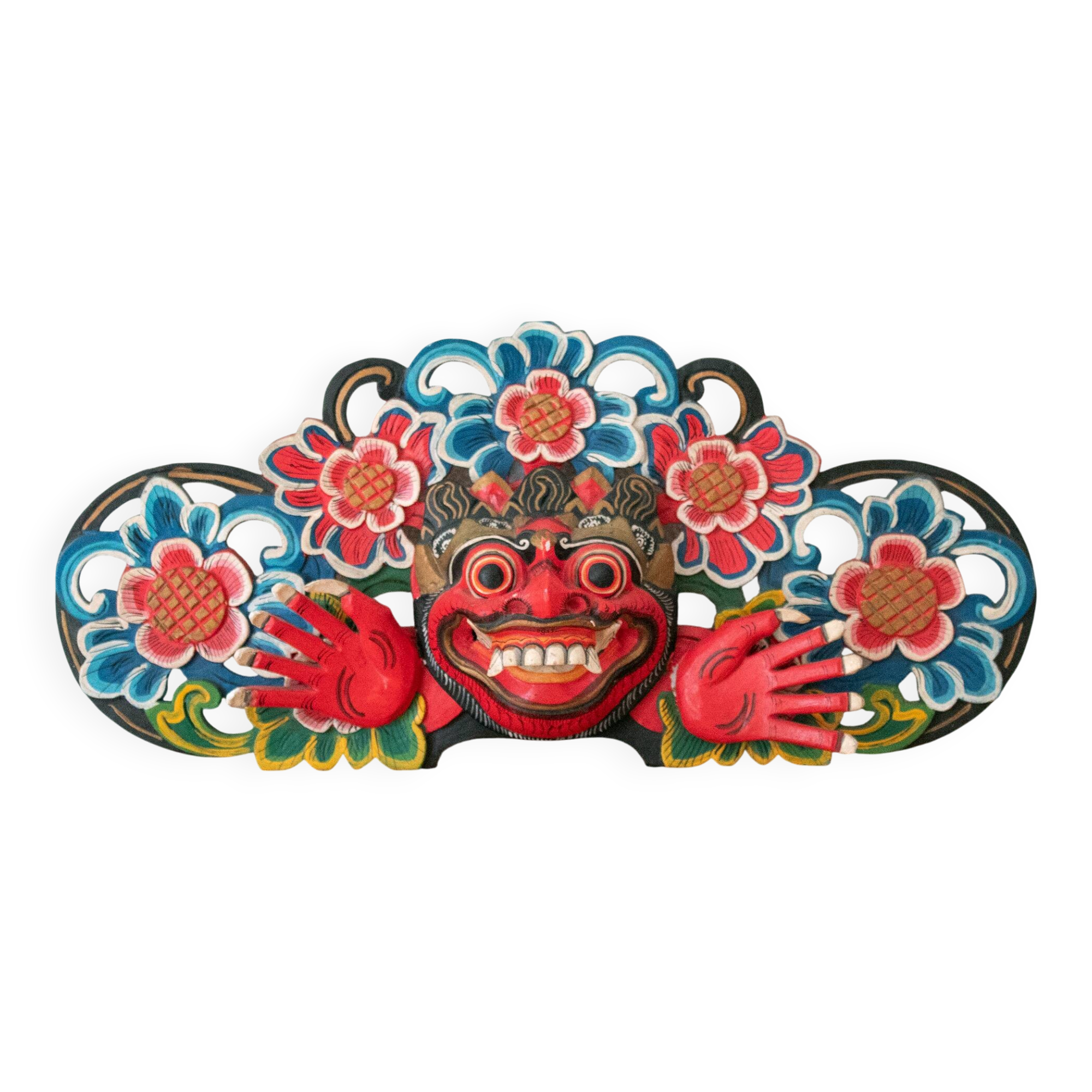 Hand Carved Balinese Boma Mask: Indonesian Hindu Entrance Wall Decor