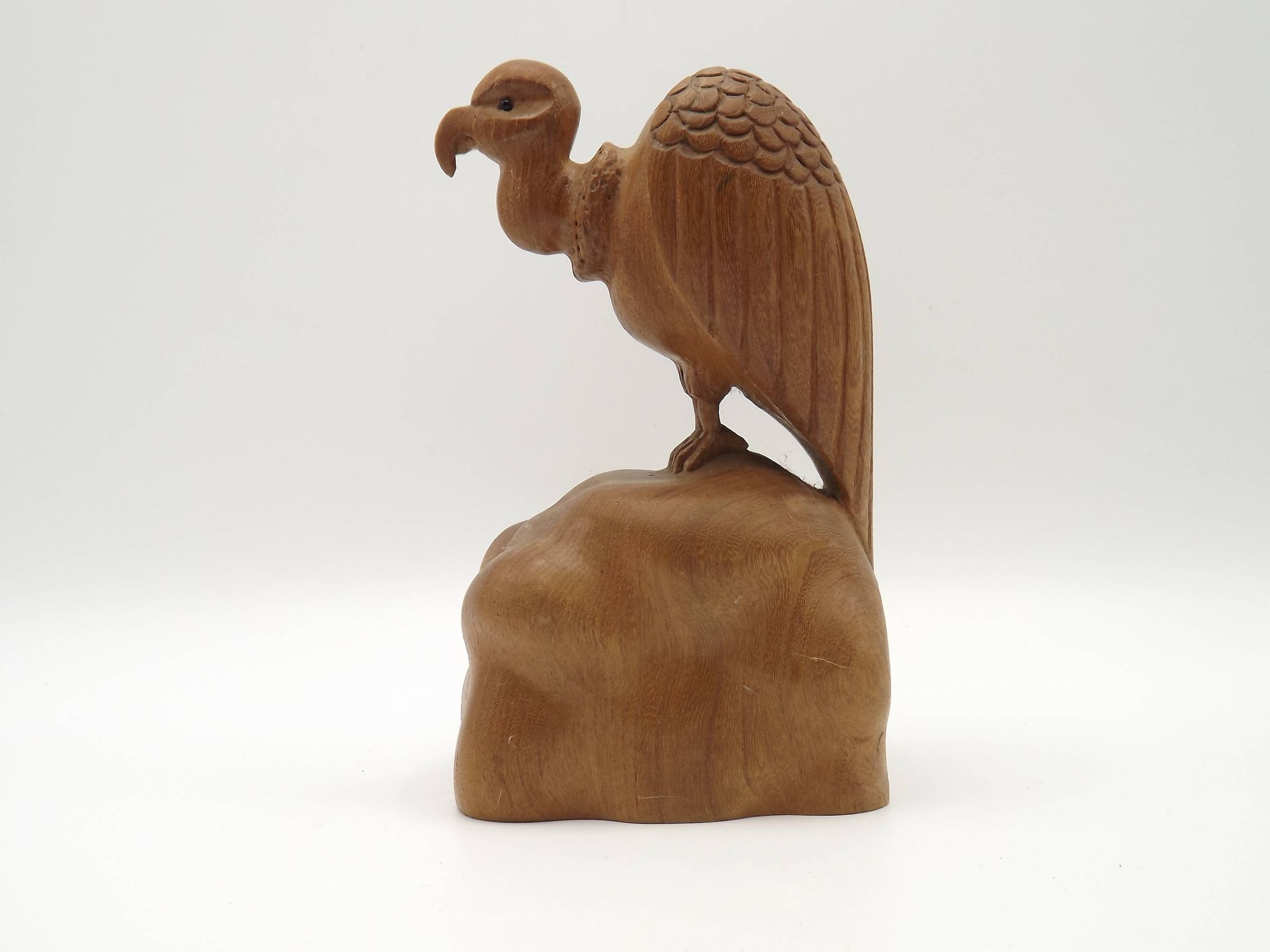 Unusual Pair of Vintage Hand-Carved Vulture on a Rock Wooden Bookends