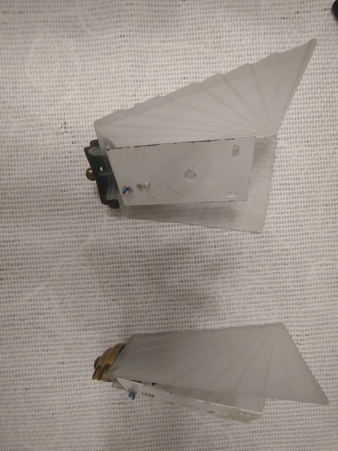 Pair of Art Deco wall sconces in frosted glass & brass