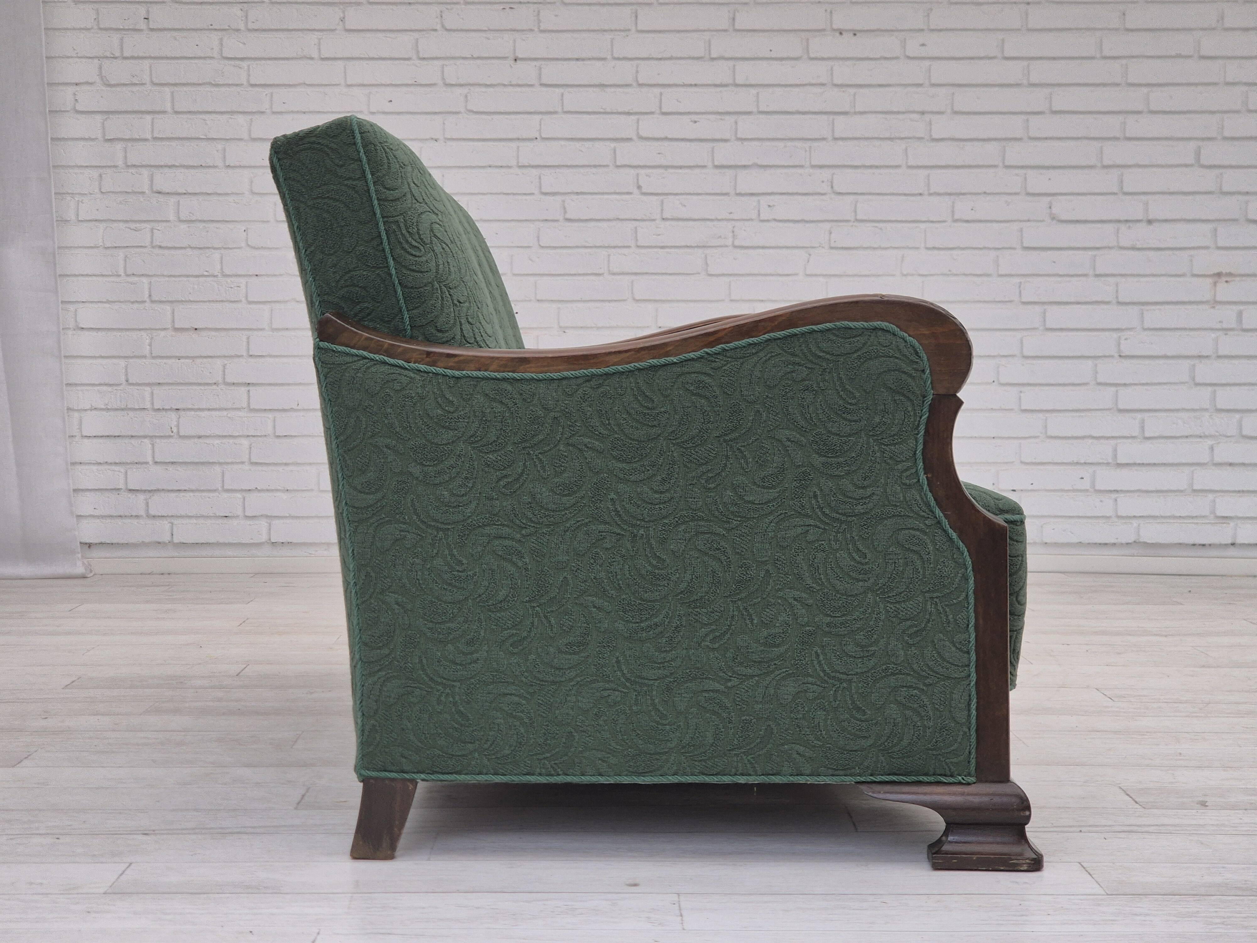 1950s, 3-seater sofa, green furniture blend wool, beech wood.
