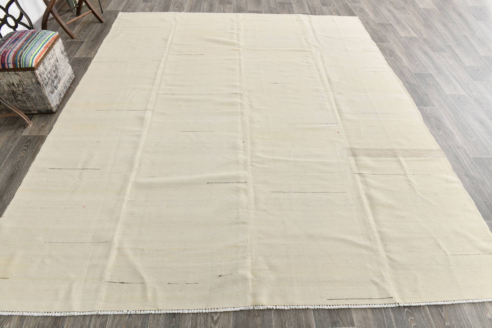 8x10 Cream & Beige Handmade Wool Vintage Rug, 248x301Cm