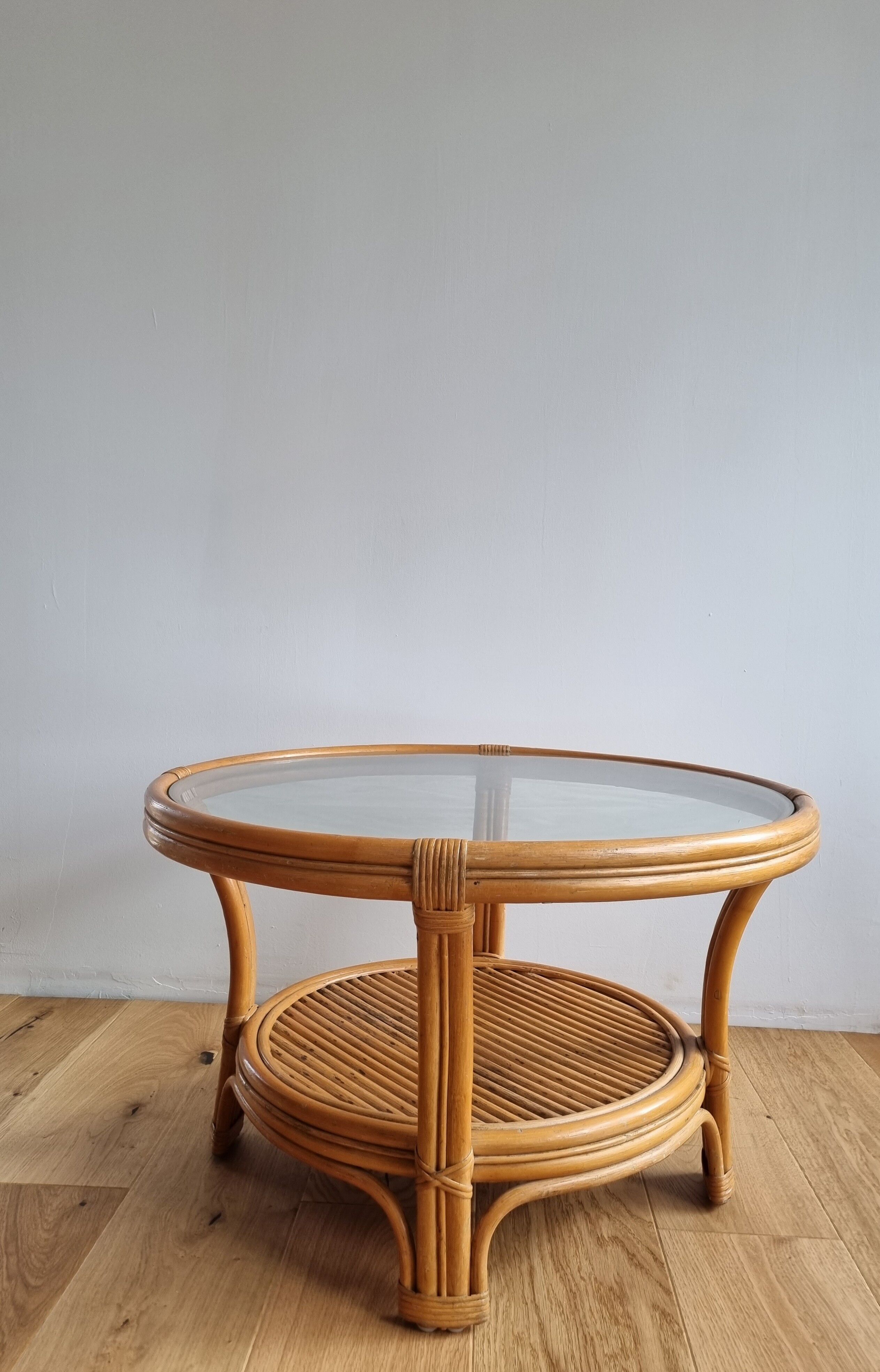 Rattan and glass coffee table