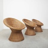 Set of three wicker rattan chairs, 1960s