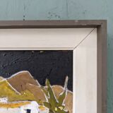 Mid-Century Modern Swedish Oil Painting "White Village" Vintage Framed Landscape