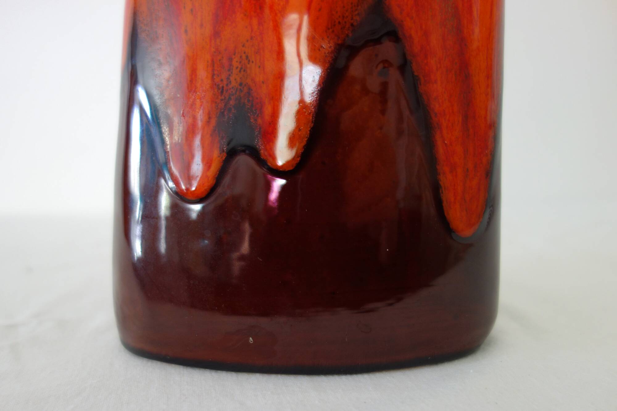 Large vintage Fat lava and enamel vase, H40cm