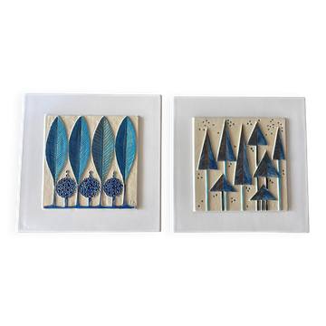 Pair of Ceramano REA Ceramic Wall Plaques – Rare Blue Colourway – West Germ