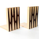 Paire de serre-livres en bois, style Bauhaus, années 1950