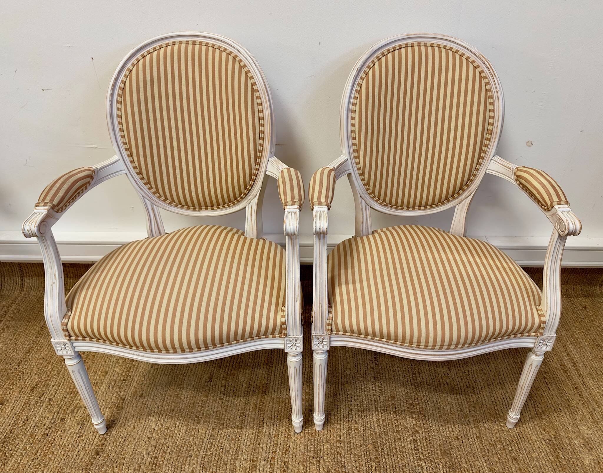 Pair of Louis XVI style medallion armchairs