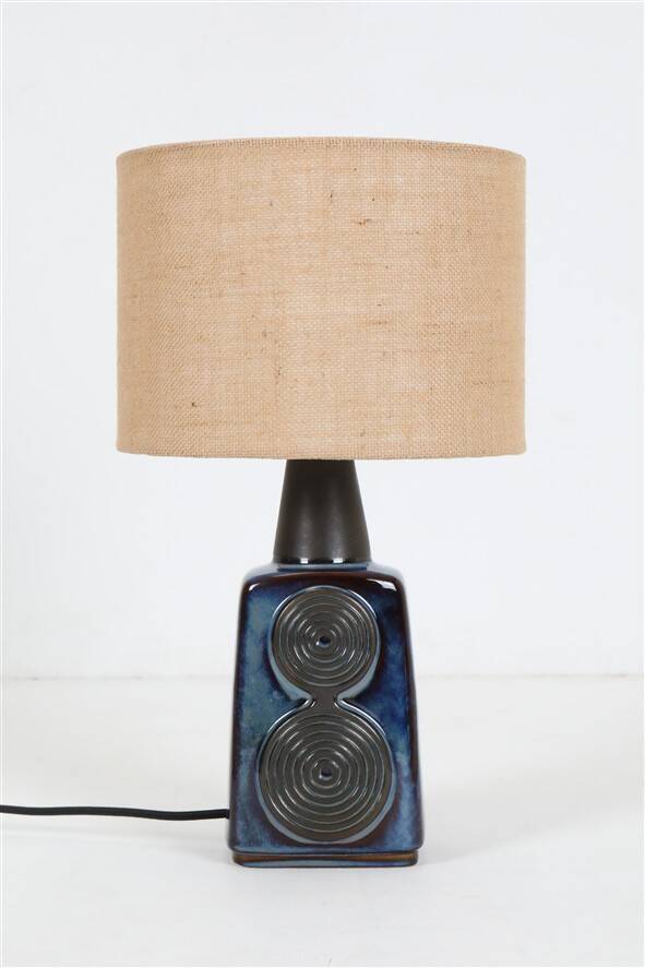 Big "1097" ceramic table lamp by Einar Johansen for Søholm with jute shade, mid-century Danish modern design, 1960s/1970s
