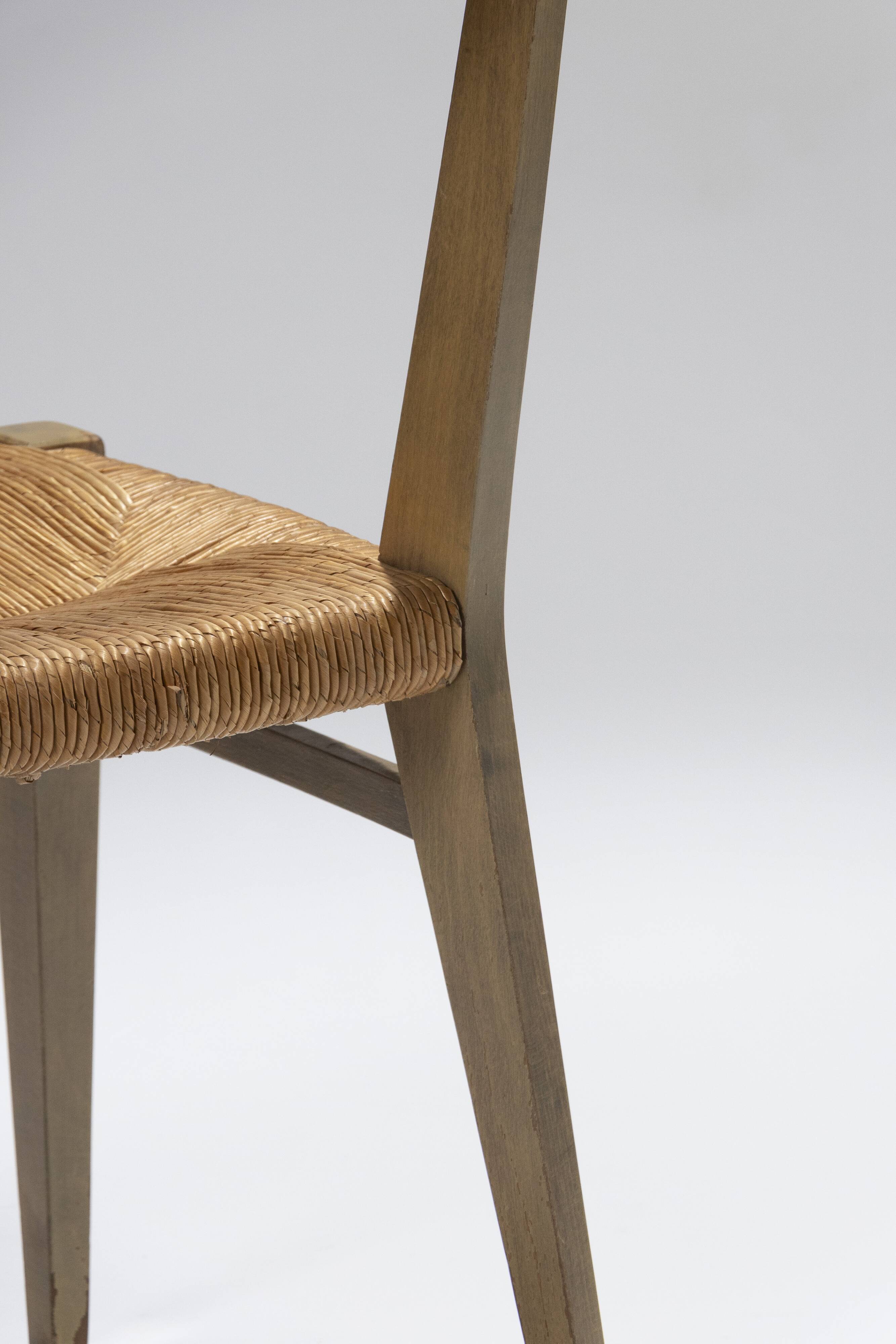 Pair of straw chairs, geneviève pons, 1950s