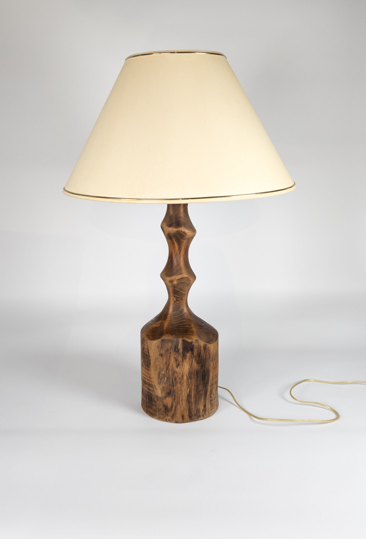 Brutalist vintage wooden tree trunk lamp modern 70's