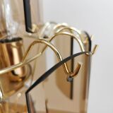 Lampe de bureau vintage en verre fumé : EGLO Leuchten, table dorée autrichienne des années 1980