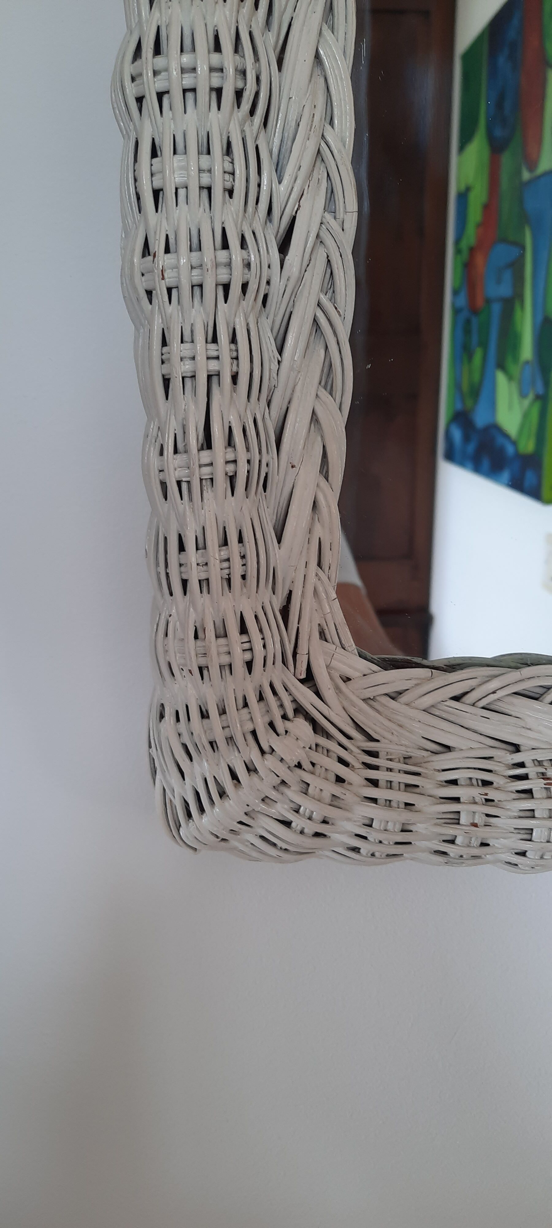 Rectangular mirror in vintage woven wicker rattan