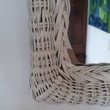 Rectangular mirror in vintage woven wicker rattan