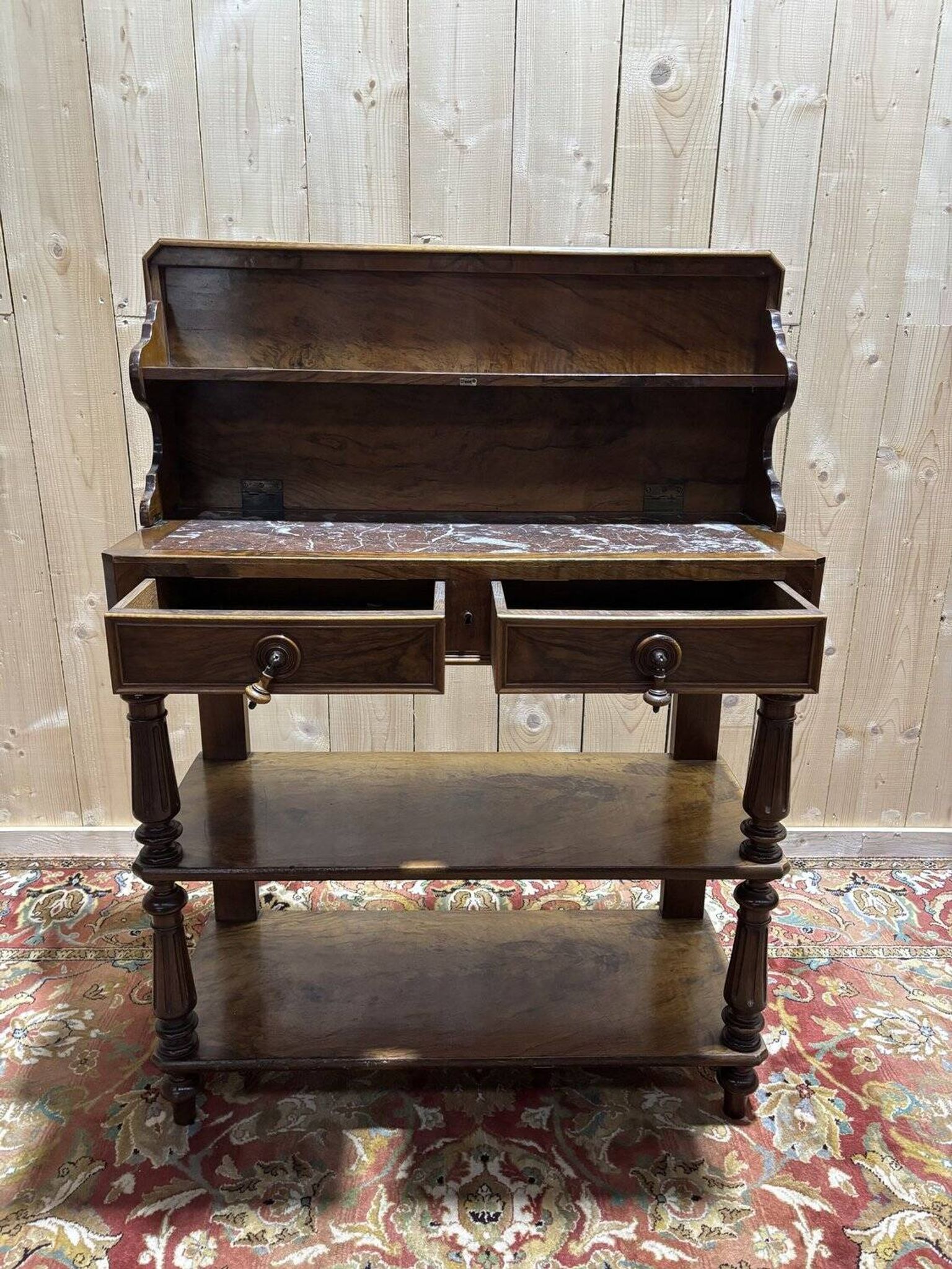 Napoleon III period console in walnut and veneer