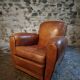 Fauteuil club français vintage en cuir, années 1940–1950 – fauteuil en cuir pleine fleur cognac