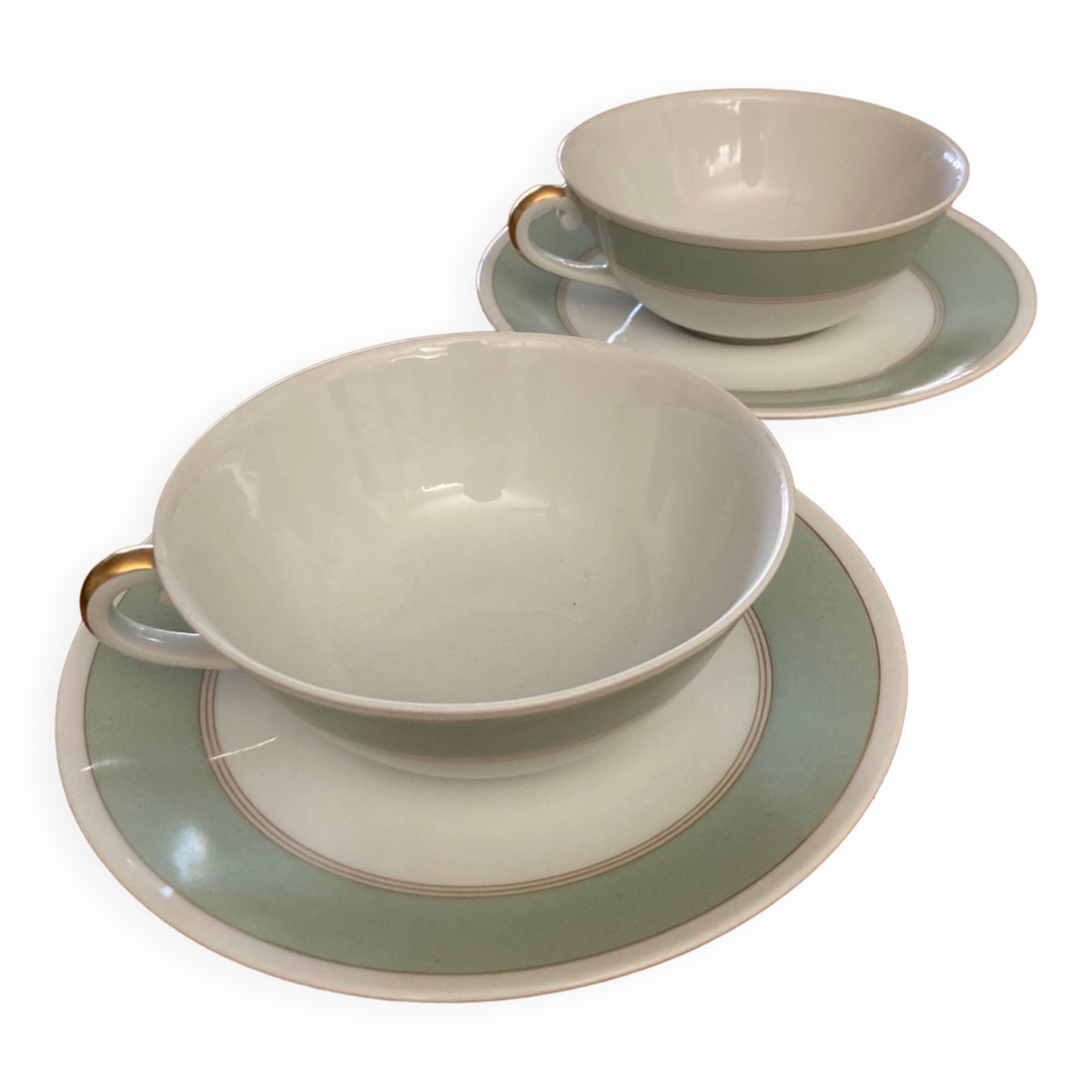 Lunch Head to head Limoges A. Vignaud green gold border