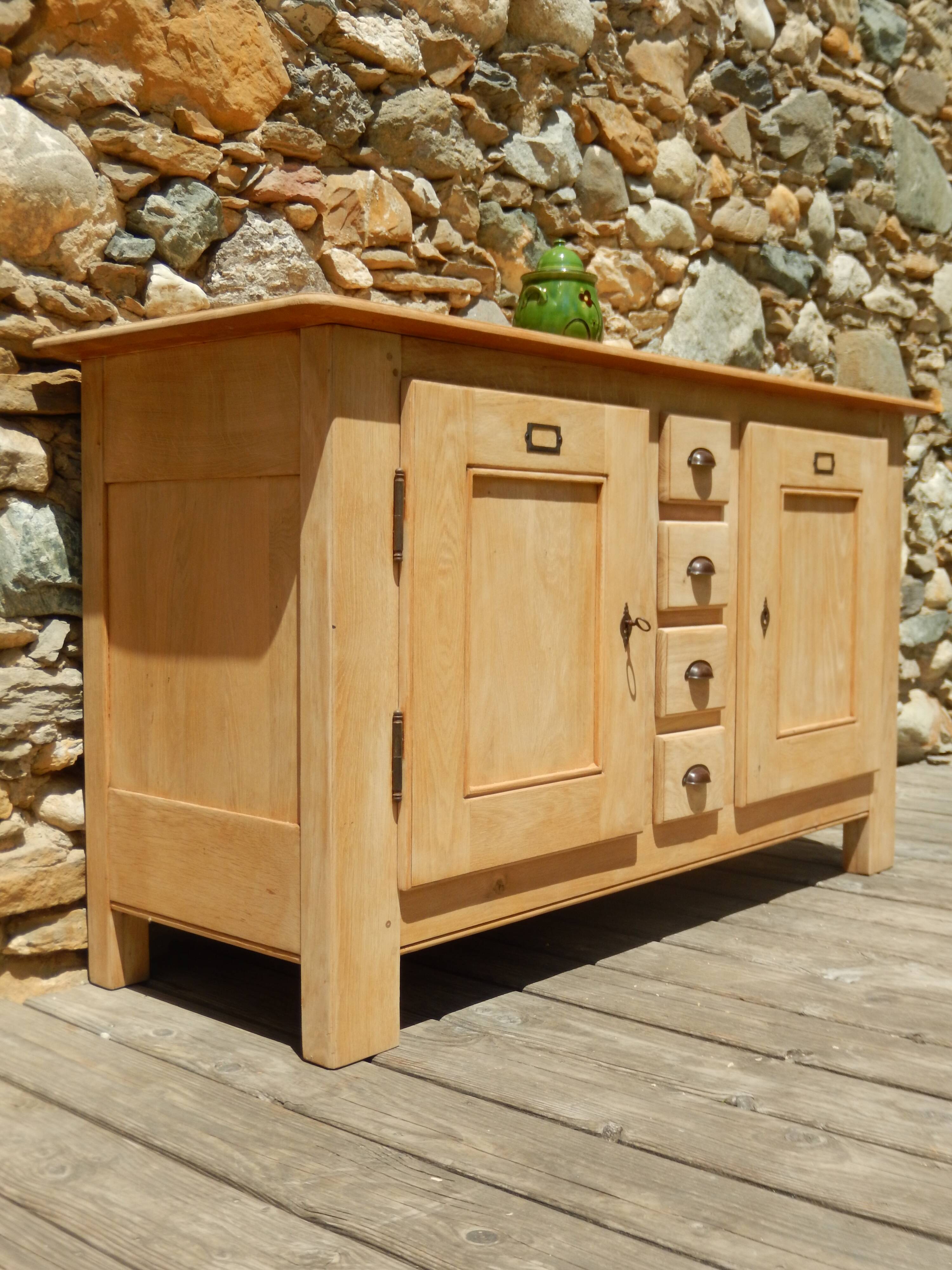 Old low sideboard / side unit / industrial furniture in solid ash