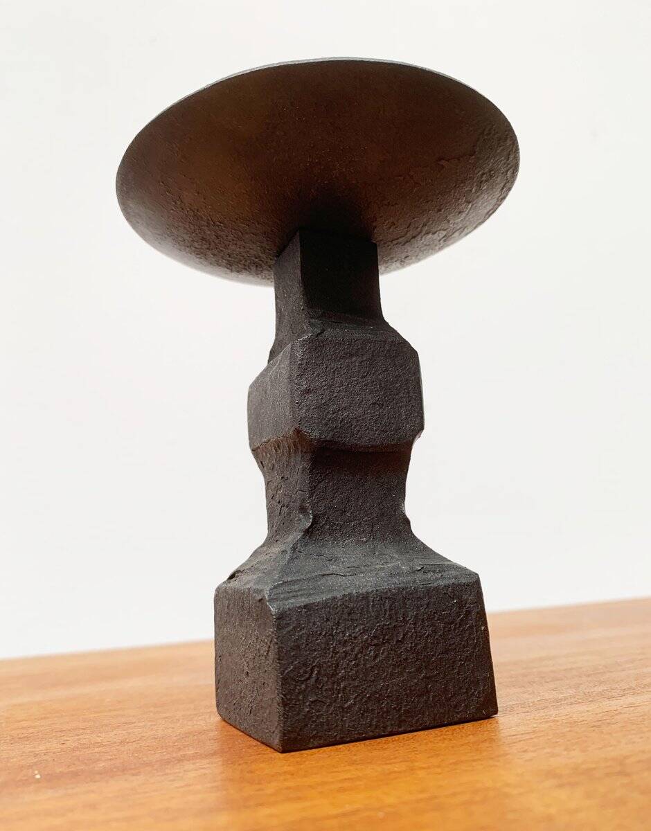 Brutalist wrought iron candlestick from the mid-century.