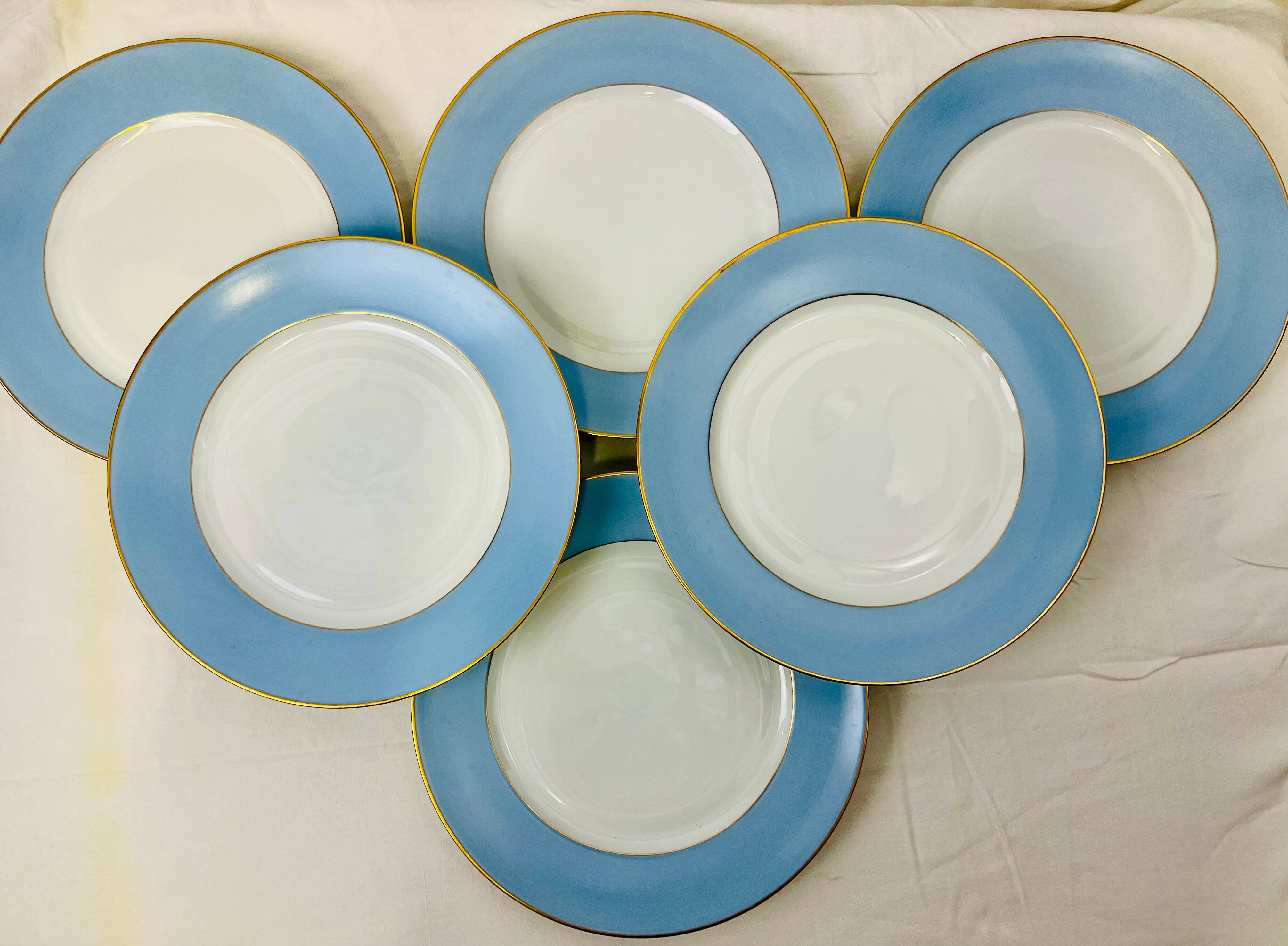 6 flat plates Limoges Haviland white and blue