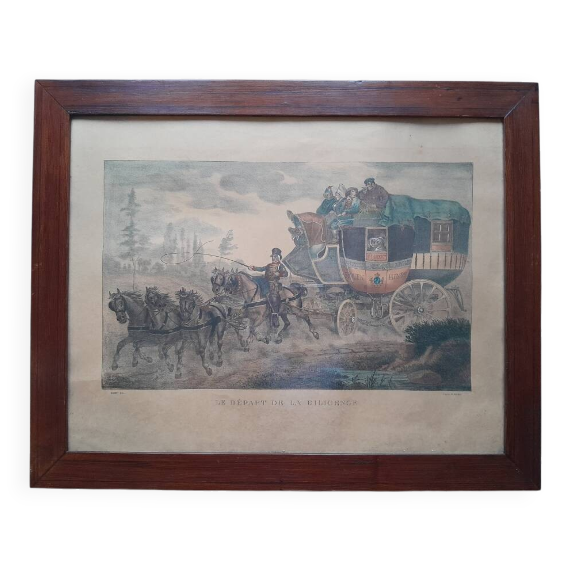 Lithograph "The Departure of the Stagecoach"
