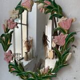 Oval ceramic mirror with flowers