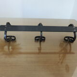 Wall coat rack 3 hooks in hammered wrought iron years 50 60